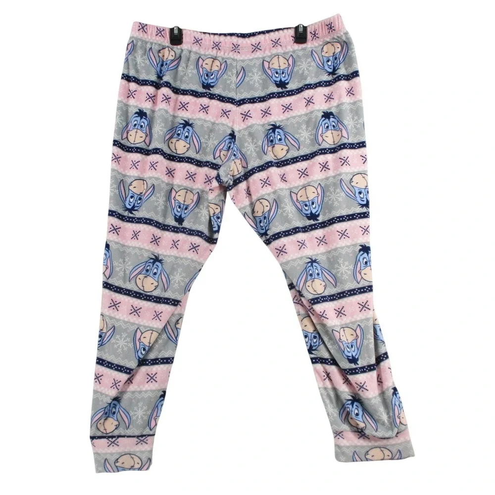 Disney Eeyore Fleece Pajama Pants Womens XL Pink Grey Fair Isle Winnie The Pooh - Picture 5 of 7